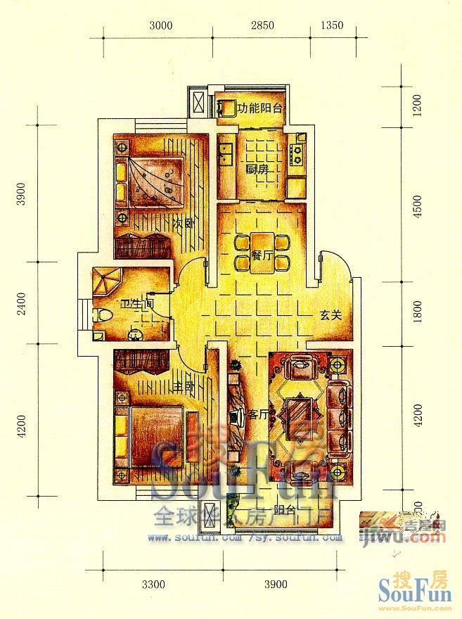 恒安天一名筑2室2厅1卫87.8㎡户型图