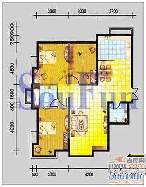 国奥现代城二期3室2厅1卫143㎡户型图