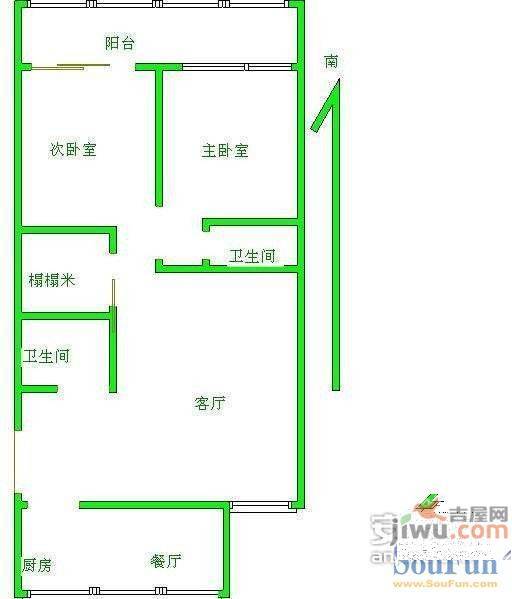 松山小区2室1厅1卫65㎡户型图