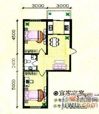 城建雅居2室1厅1卫71㎡户型图