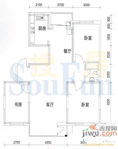 筑景新光2室2厅1卫76.8㎡户型图