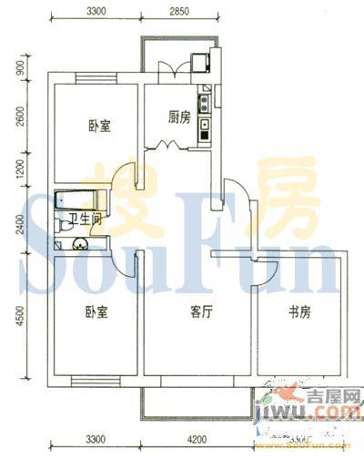 筑景新光2室2厅1卫76.8㎡户型图