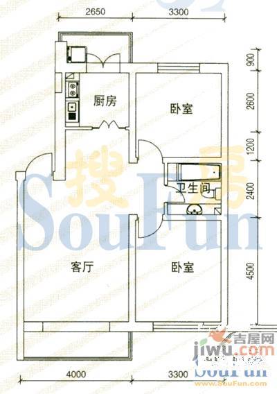 筑景新光2室2厅1卫76.8㎡户型图