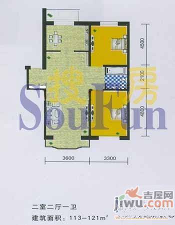 辰宇新村2室2厅1卫58㎡户型图