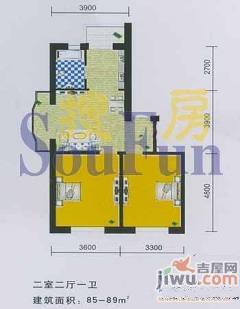 辰宇新村2室2厅1卫58㎡户型图