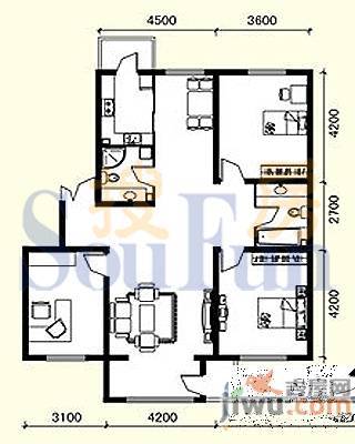 明华西江俪园3室2厅2卫128.2㎡户型图