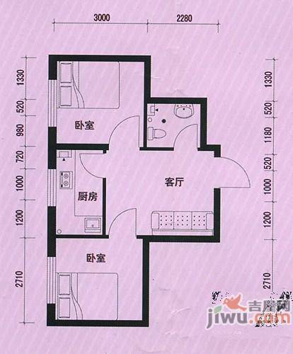 浪漫满屋2室2厅1卫95㎡户型图