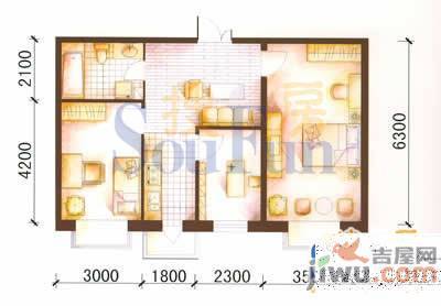 中润国际大厦3室2厅1卫124.3㎡户型图