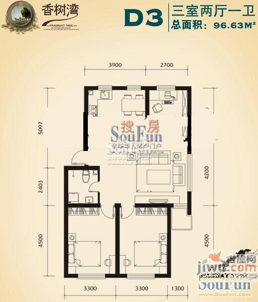 香树湾2室2厅1卫81.1㎡户型图