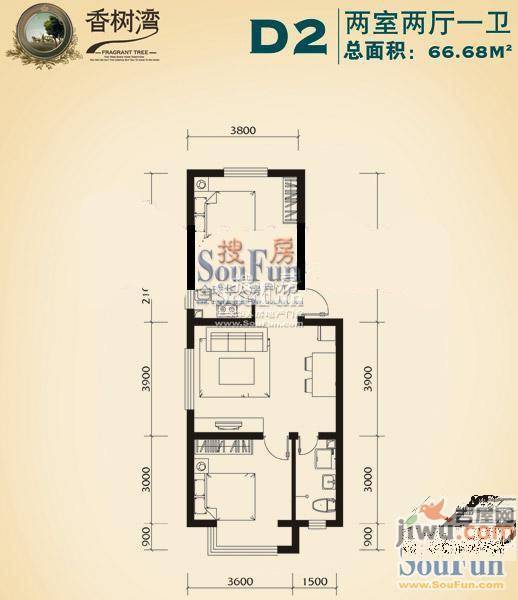 香树湾2室2厅1卫81.1㎡户型图