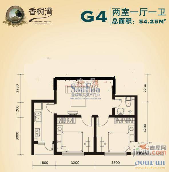 香树湾2室2厅1卫81.1㎡户型图