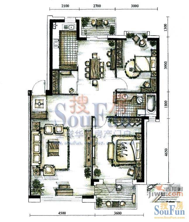 中央公馆2室2厅1卫110㎡户型图