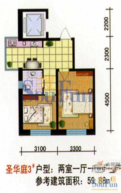 圣华庭1室1厅1卫41.9㎡户型图