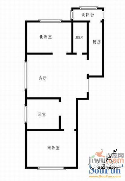 北斗新苑2室1厅1卫50㎡户型图