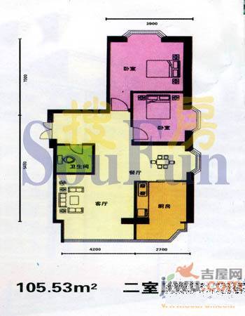 景星家园2室1厅1卫87.8㎡户型图