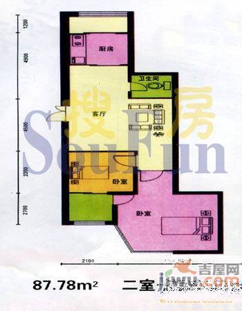 景星家园2室1厅1卫87.8㎡户型图