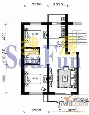 鑫丰金园2室2厅1卫103.3㎡户型图