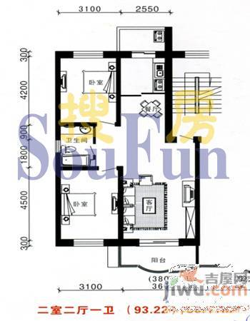 鑫丰金园2室2厅1卫103.3㎡户型图