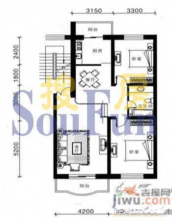 鑫丰金园2室2厅1卫103.3㎡户型图