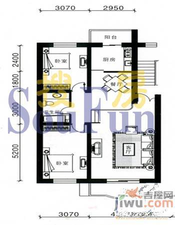 鑫丰金园2室2厅1卫103.3㎡户型图