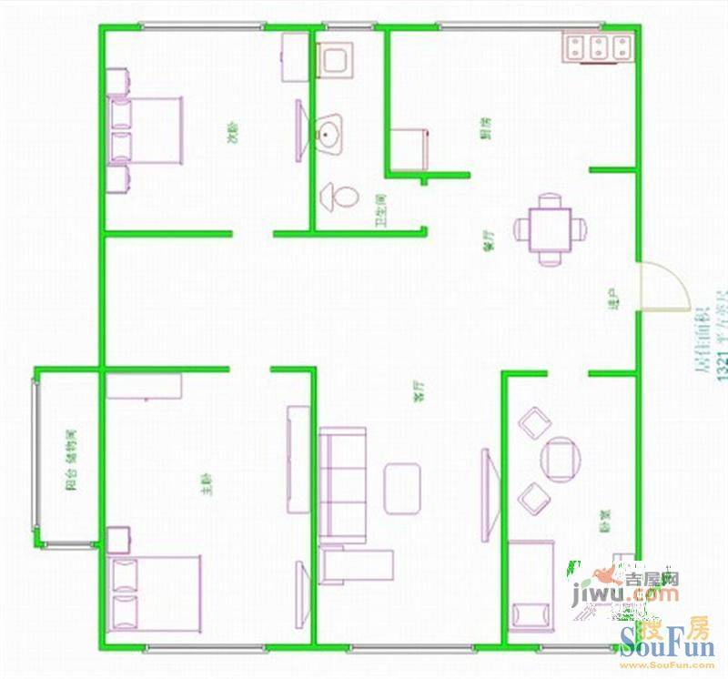 黎明西部风情2室1厅1卫126㎡户型图