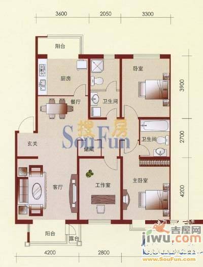 宏发国际名城2室2厅1卫87.7㎡户型图