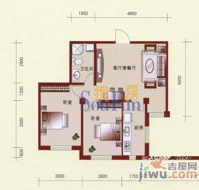 宏发国际名城2室2厅1卫87.7㎡户型图