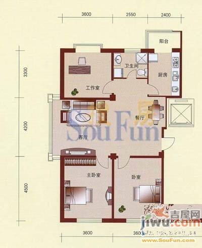 宏发国际名城2室2厅1卫87.7㎡户型图