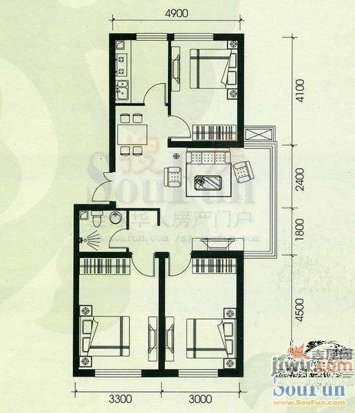 艺格春天2室2厅1卫100.7㎡户型图