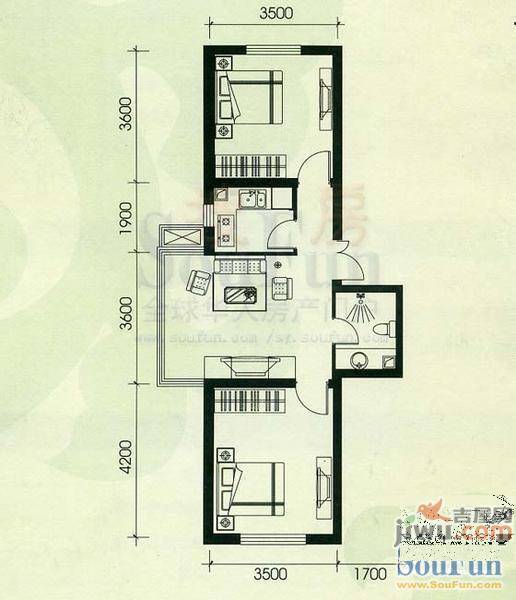 艺格春天2室2厅1卫100.7㎡户型图