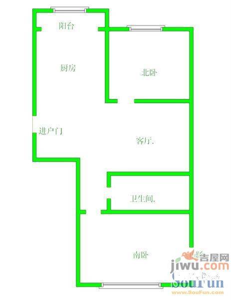 顺星北苑2室1厅1卫66㎡户型图