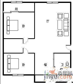 滑翔一小区2室1厅1卫90㎡户型图