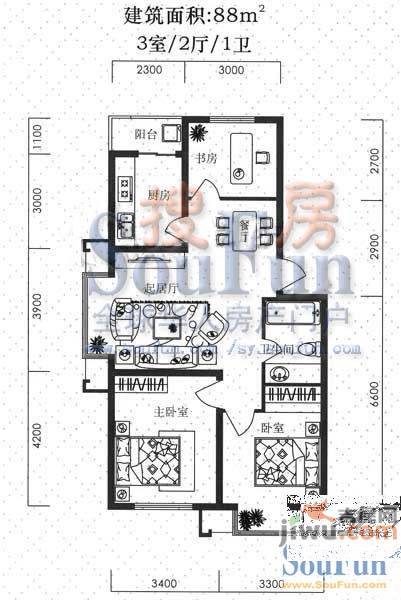 罗曼春天1室1厅1卫48㎡户型图