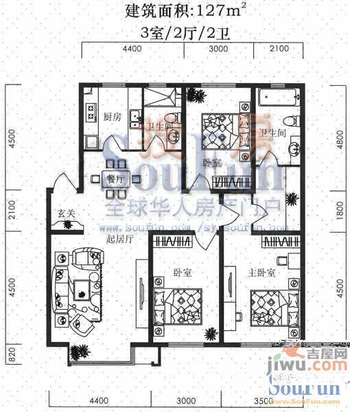 罗曼春天1室1厅1卫48㎡户型图