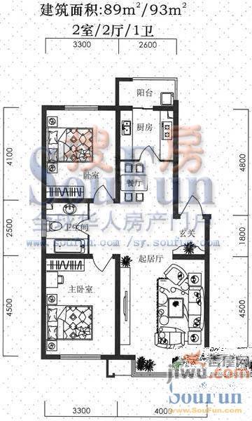 罗曼春天1室1厅1卫48㎡户型图