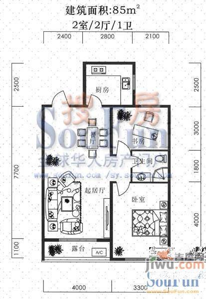 罗曼春天1室1厅1卫48㎡户型图