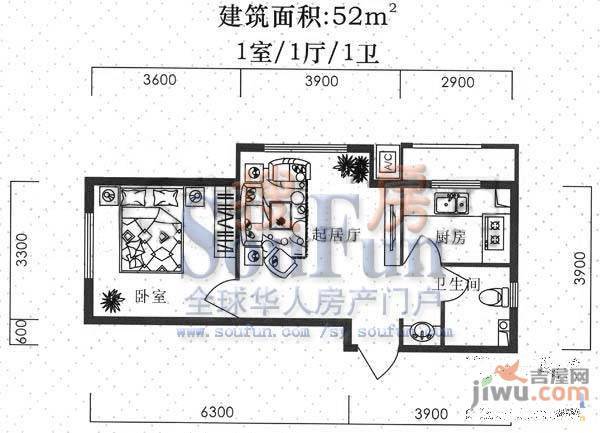 罗曼春天1室1厅1卫48㎡户型图