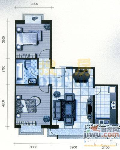 青城1室2厅1卫57.7㎡户型图