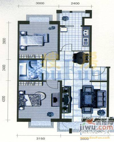 青城1室2厅1卫57.7㎡户型图