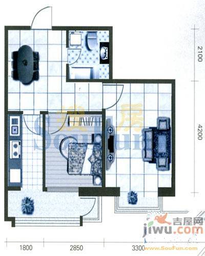 青城1室2厅1卫57.7㎡户型图