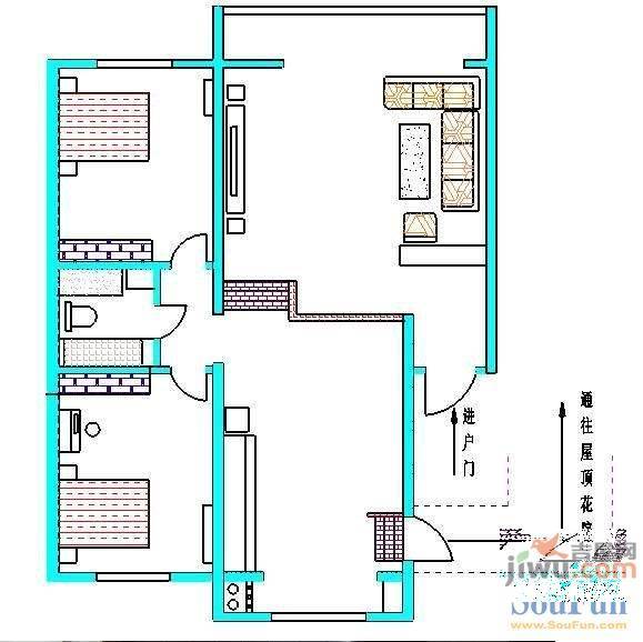 艳粉四期2室2厅1卫127㎡户型图