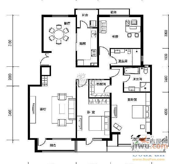 滑翔六小区2室1厅1卫户型图