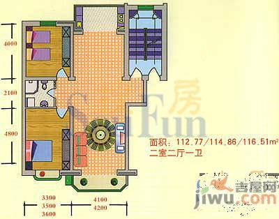 兴龙苑2室2厅1卫105.1㎡户型图