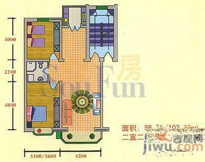 兴龙苑2室2厅1卫105.1㎡户型图