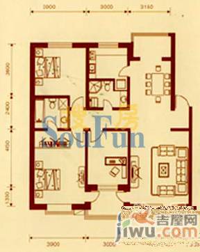 明城花园2室2厅1卫118.7㎡户型图