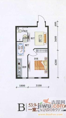 祥龙国际大厦1室2厅1卫53.9㎡户型图