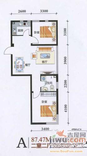 祥龙国际大厦2室2厅1卫87.5㎡户型图