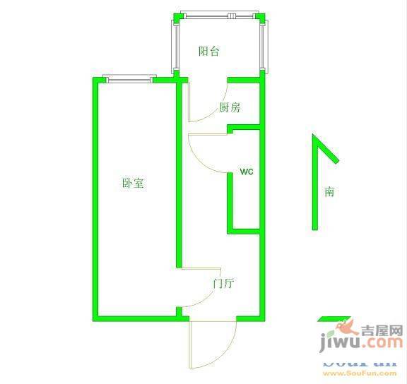 南九社区1室1厅1卫33㎡户型图