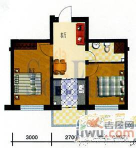 艳粉新城2室1厅1卫65.3㎡户型图
