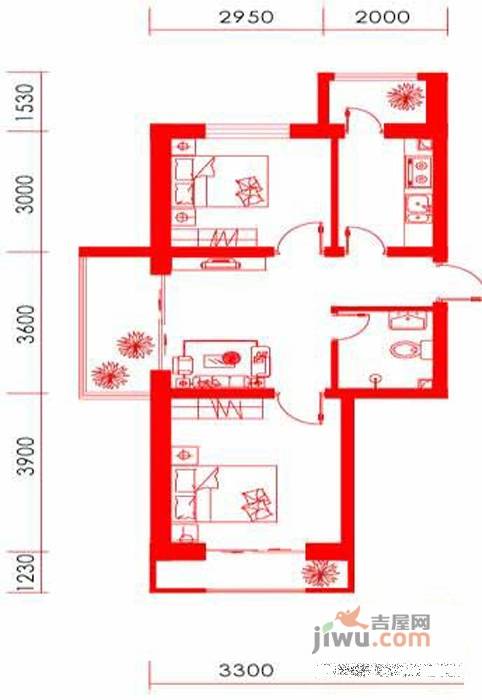 华瑞园中园2室1厅1卫52.9㎡户型图